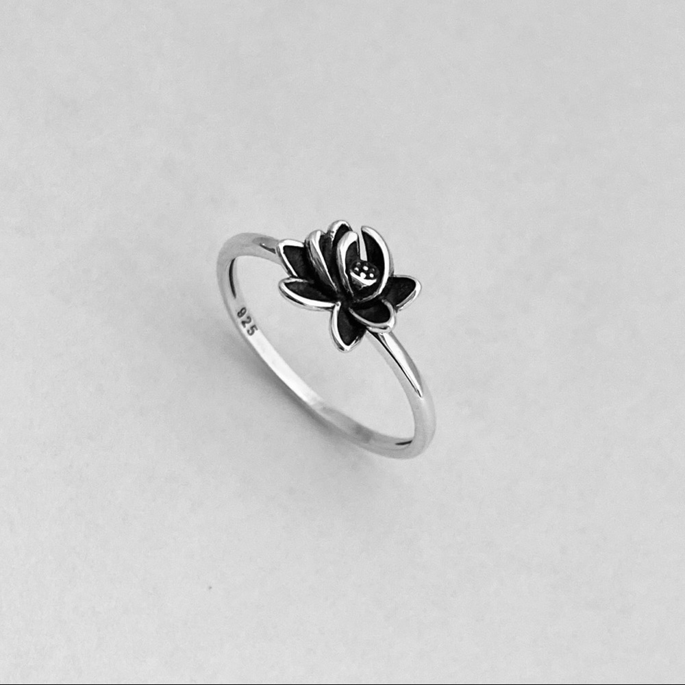 Sterling Silver Little Blooming Lotus Ring, Dainty Rings, Flower Jewelry